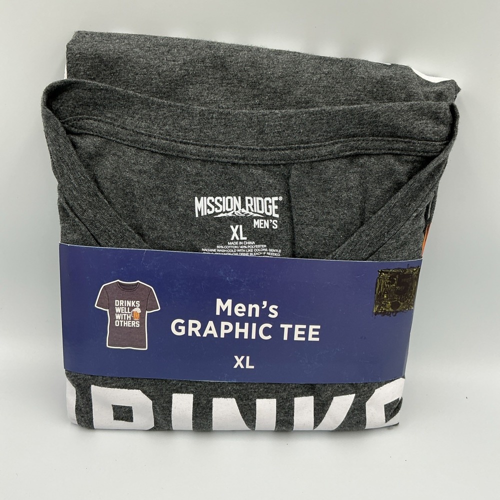 Mission Ridge Men's TShirt "DRINKS WELL WITH OTHERS" Size XL Gray Beer Funny Bar